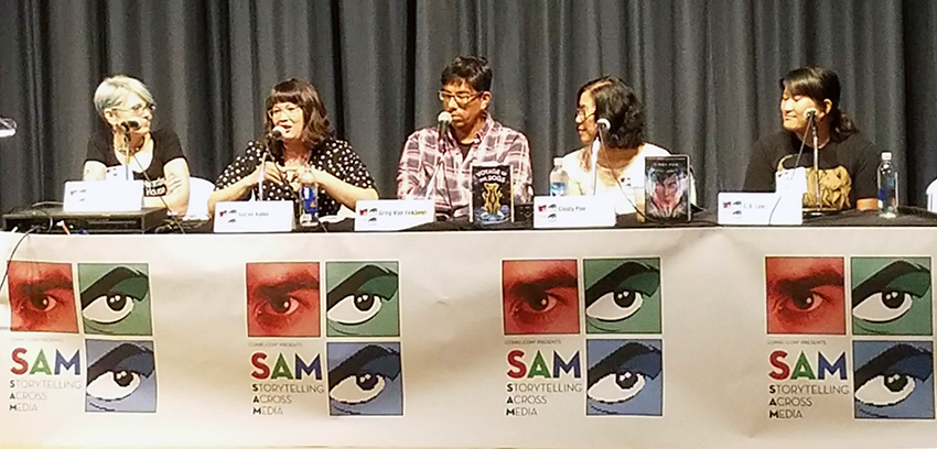 Panelists speaking at a panel during SAM 2019