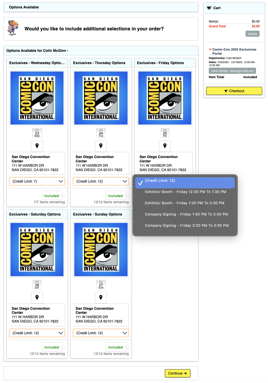 Exclusives Portal Options dropdown menu