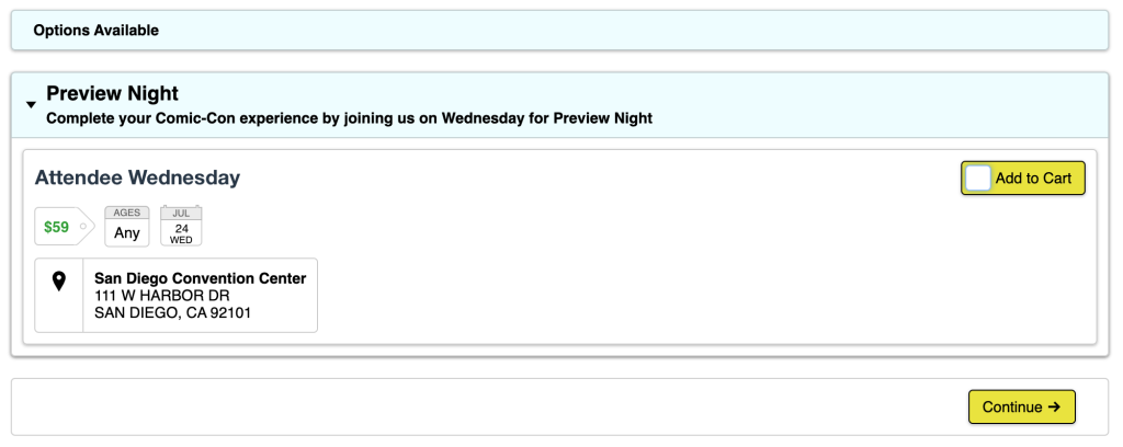 Comic-Con 2024 Preview Night Option