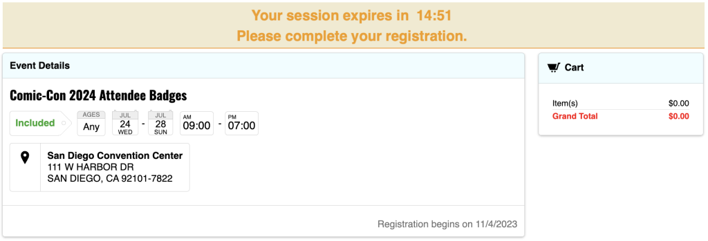 Comic-Con 2024 Registration Timer