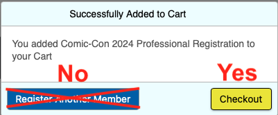 Comic-Con Professional Registration Checkout Modal