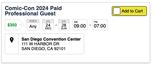 Comic-Con Professional Registration Paid Guest Option
