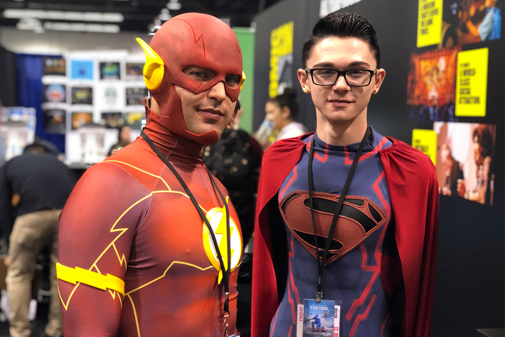Flash and Spiderman cosplay.